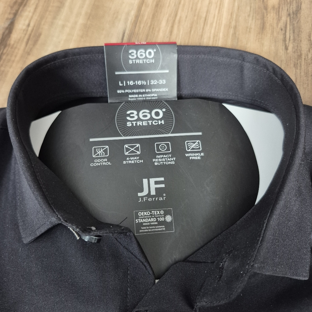 NWT J. Ferrar Mens Black Dress Shirt Size L Slim With 4 Way Stretch